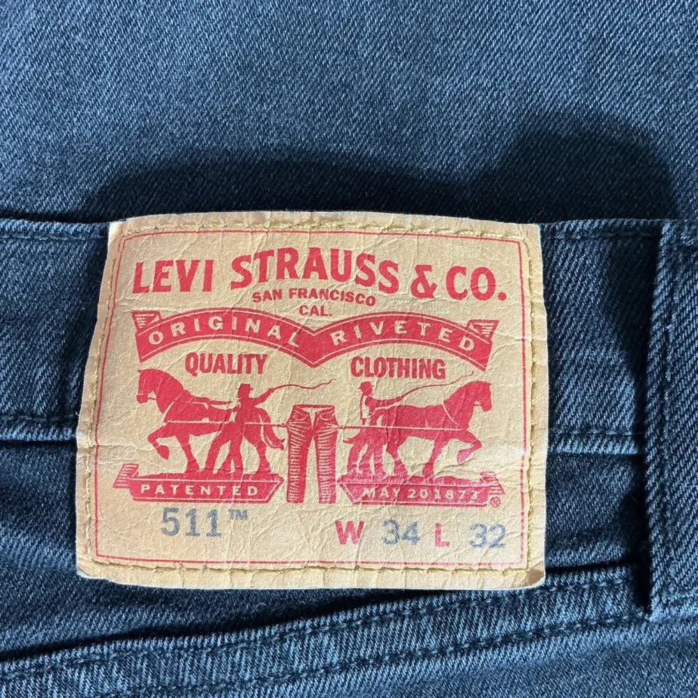 Levis 511 Mens Size W34 L32 Black Slim Fit Denim Jeans Original Riveted Label - Picture 3 of 10